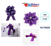 A1BakerySupplies 10 Pieces Pull Bow for Gift Wrapping Gift Bows Pull Bow With Ribbon for Wedding Gift Baskets, 4 Inch 18 Loop Purple Flora Satin Color