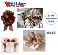 A1BakerySupplies 10 Pieces Pull Bow for Gift Wrapping Gift Bows Pull Bow With Ribbon for Wedding Gift Baskets, 5.5 Inch 20 Loop in Chocolate Color