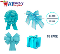 A1BakerySupplies 10 Pieces Pull Bow for Gift Wrapping Gift Bows Pull Bow With Ribbon for Wedding Gift Baskets, 5.5 Inch 20 Loop in Turquoise Color