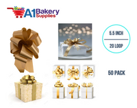 A1BakerySupplies 50 Pieces Pull Bow for Gift Wrapping Gift Bows Pull Bow With Ribbon for Wedding Gift Baskets, 5.5 Inch 20 Loop in Gold Color