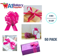 A1BakerySupplies 50 Pieces Pull Bow for Gift Wrapping Gift Bows Pull Bow With Ribbon for Wedding Gift Baskets, 8 Inch 20 Loop Pink Beauty Flora Satin Color