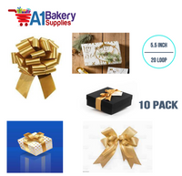 A1BakerySupplies 10 Pieces Pull Bow for Gift Wrapping Gift Bows Pull Bow With Ribbon for Wedding Gift Baskets, 5.5 Inch 20 Loop in Holiday Gold Color