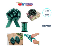 A1BakerySupplies 10 Pieces Pull Bow for Gift Wrapping Gift Bows Pull Bow With Ribbon for Wedding Gift Baskets, 5.5 Inch 20 Loop in Hunter Green Color