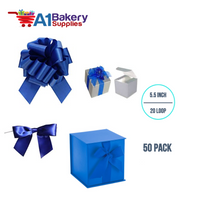 A1BakerySupplies 50 Pieces Pull Bow for Gift Wrapping Gift Bows Pull Bow With Ribbon for Wedding Gift Baskets, 5.5 Inch 20 Loop in Royal Blue Color