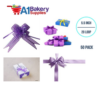 A1BakerySupplies 50 Pieces Pull Bow for Gift Wrapping Gift Bows Pull Bow With Ribbon for Wedding Gift Baskets, 5.5 Inch 20 Loop in Lavender Color