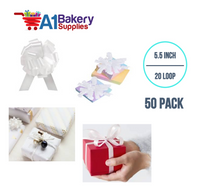 A1BakerySupplies 50 Pieces Pull Bow for Gift Wrapping Gift Bows Pull Bow With Ribbon for Wedding Gift Baskets, 5.5 Inch 20 Loop in White Color