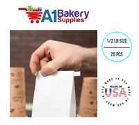 1/2 LB Size White No Window Tin Tie Bags 25 PCS 7 3/4 Inch (Length) x 3 3/8 Inch (Width). x 2 1/2 Inch (Gusset) White  Bakery Bags with No Window Resealable Tin Tie Tab Lock Poly-Lined Bags White Paper Bags for Cookies, Coffee