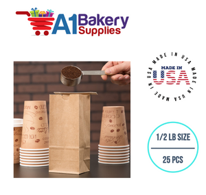 1/2 LB Size Brown No Window Tin Tie Bags 25 PCS 7 3/4  Inch (Length) x 3 3/8 Inch (Width). x 2 1/2 Inch (Gusset) Kraft  Bakery Bags with No Window Resealable Tin Tie Tab Lock Poly-Lined Bags Kraft Paper Bags for Cookies, Coffee