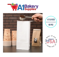 1/2 LB Size White No Window Tin Tie Bags 50 PCS7 3/4 Inch (Length) x 3 3/8 Inch (Width). x 2 1/2 Inch (Gusset) White  Bakery Bags with No Window Resealable Tin Tie Tab Lock Poly-Lined Bags White Paper Bags for Cookies, Coffee
