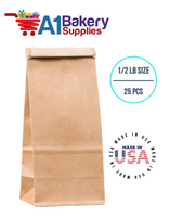 1/2 LB Size Brown No Window Tin Tie Bags 25 PCS  Kraft  Bakery Bags with No Window Resealable Tin Tie Tab Lock Poly-Lined Bags Kraft Paper Bags for Cookies, Coffee