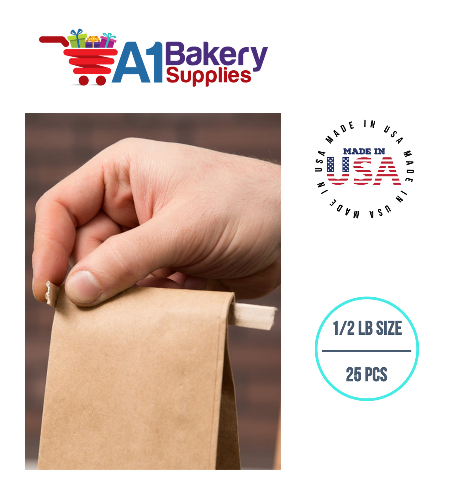 1/2 LB Size Brown No Window Tin Tie Bags 25 PCS  Kraft  Bakery Bags with No Window Resealable Tin Tie Tab Lock Poly-Lined Bags Kraft Paper Bags for Cookies, Coffee