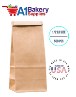 1/2 LB Size Brown No Window Tin Tie Bags 500 PCS  Kraft  Bakery Bags with No Window Resealable Tin Tie Tab Lock Poly-Lined Bags Kraft Paper Bags for Cookies, Coffee