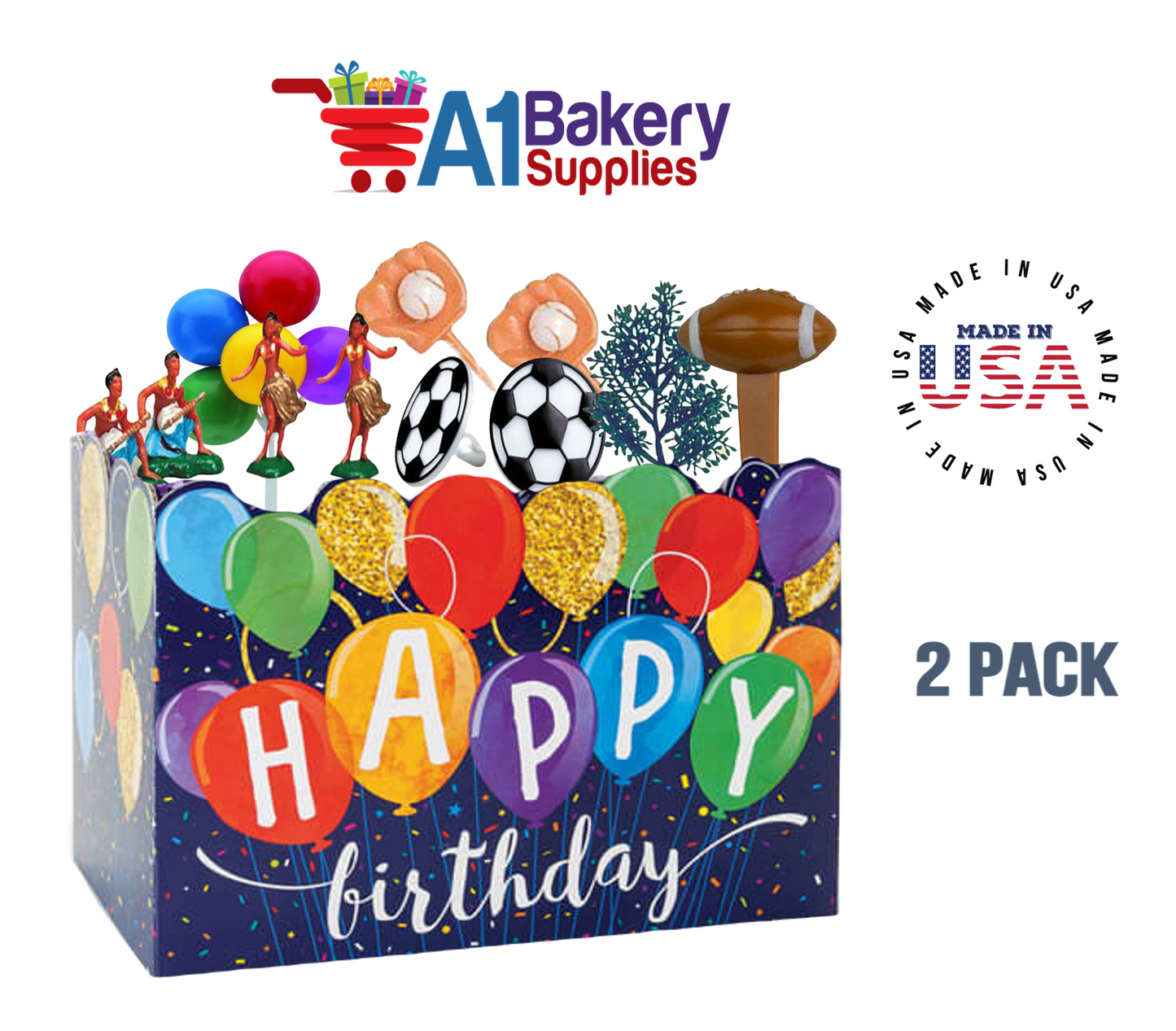 Happy Birthday Balloons Basket Box, Theme Gift Box, Large 10.25 (Length) x 6 (Width) x 7.5 (Height), 2 Pack