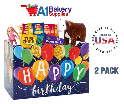 Happy Birthday Balloons Basket Box, Theme Gift Box, Large 10.25 (Length) x 6 (Width) x 7.5 (Height), 2 Pack