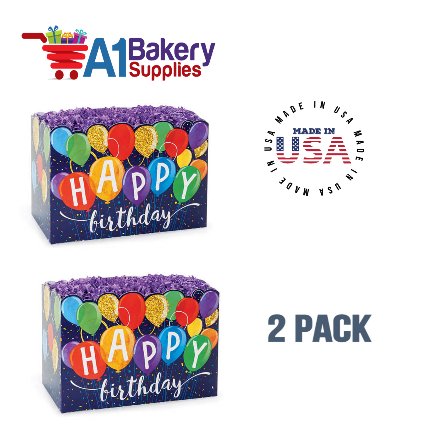 Happy Birthday Balloons Basket Box, Theme Gift Box, Small 6.75 (Length) x 4 (Width) x 5 (Height), 2 Pack