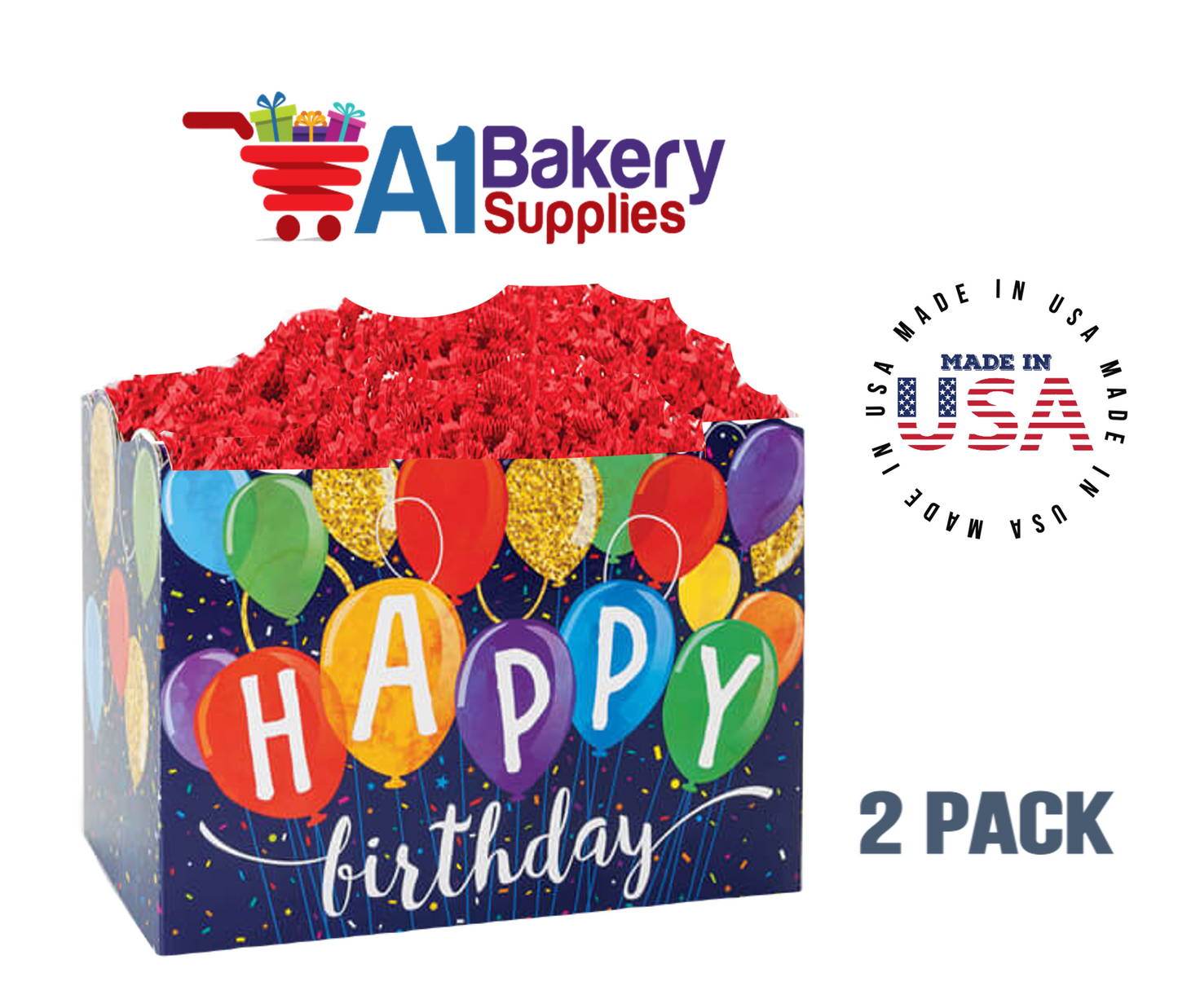Happy Birthday Balloons Basket Box, Theme Gift Box, Small 6.75 (Length) x 4 (Width) x 5 (Height), 2 Pack