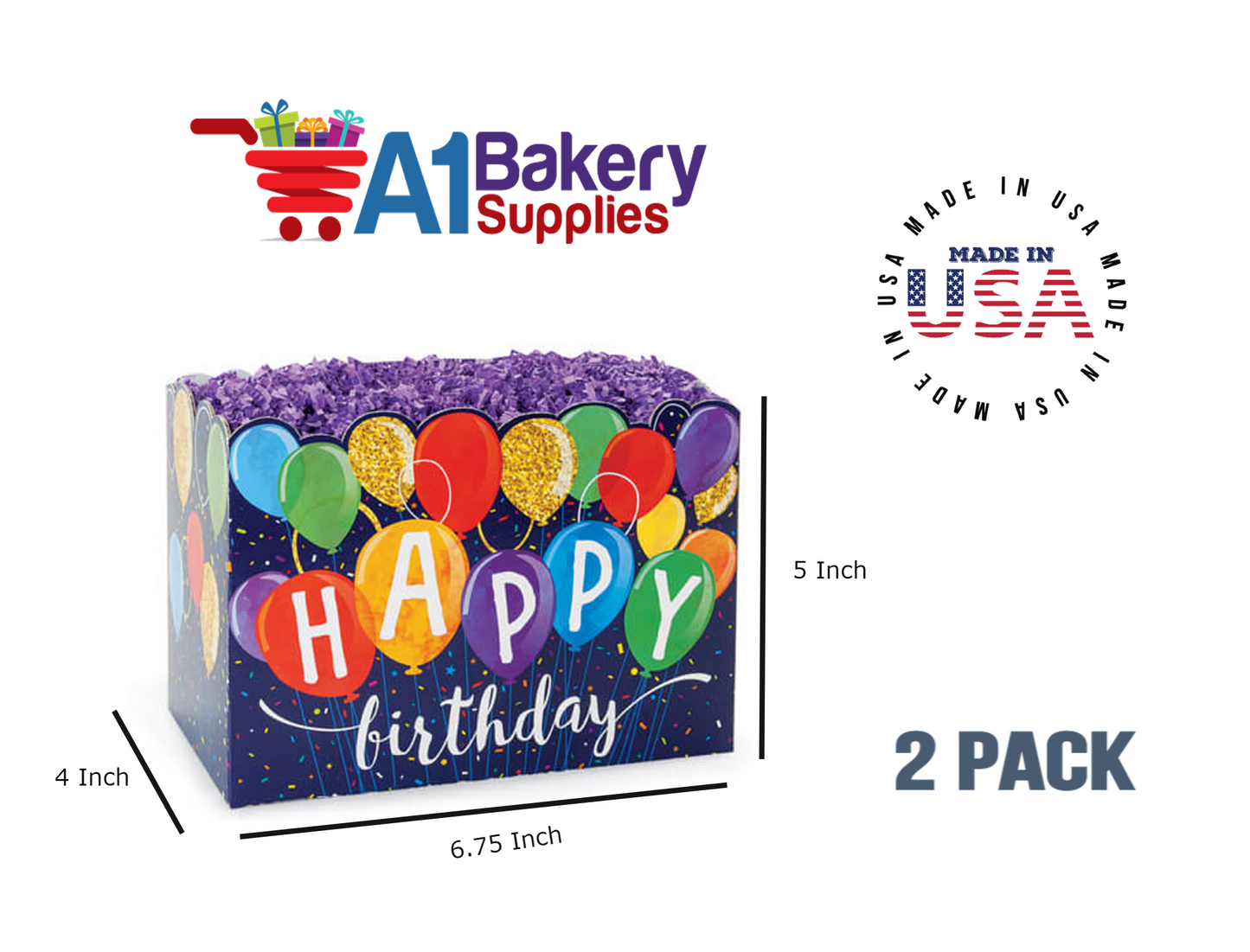 Happy Birthday Balloons Basket Box, Theme Gift Box, Small 6.75 (Length) x 4 (Width) x 5 (Height), 2 Pack
