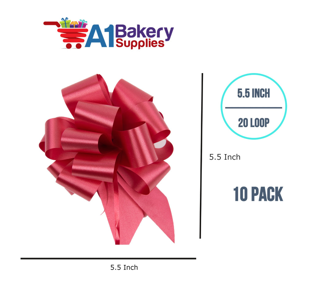 A1BakerySupplies 10 Pieces Pull Bow for Gift Wrapping Gift Bows Pull Bow With Ribbon for Wedding Gift Baskets, 5.5 Inch 20 Loop in Red Color