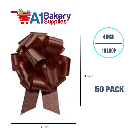 A1BakerySupplies 50 Pieces Pull Bow for Gift Wrapping Gift Bows Pull Bow With Ribbon for Wedding Gift Baskets, 4 Inch 18 Loop Chocolate Flora Satin Color