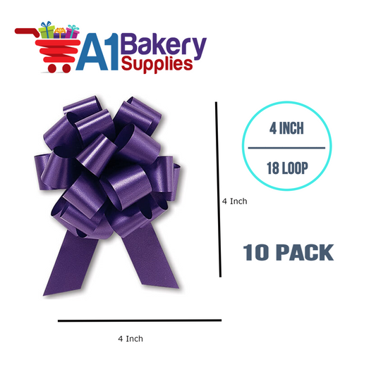 A1BakerySupplies 10 Pieces Pull Bow for Gift Wrapping Gift Bows Pull Bow With Ribbon for Wedding Gift Baskets, 4 Inch 18 Loop Purple Flora Satin Color