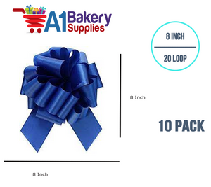 A1BakerySupplies 10 Pieces Pull Bow for Gift Wrapping Gift Bows Pull Bow With Ribbon for Wedding Gift Baskets, 8 Inch 20 Loop Royal Blue Flora Satin Color