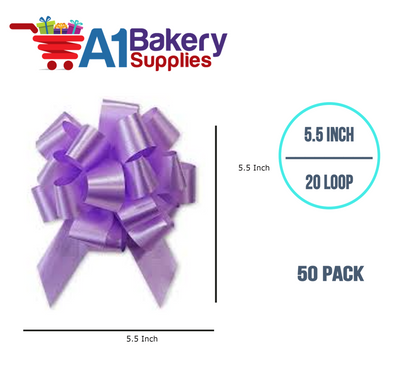 A1BakerySupplies 50 Pieces Pull Bow for Gift Wrapping Gift Bows Pull Bow With Ribbon for Wedding Gift Baskets, 5.5 Inch 20 Loop in Lavender Color