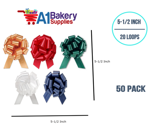 A1BakerySupplie 50 Pieces Pull Bow for Gift Wrapping Gift Bows Pull Bow With Ribbon for Wedding Gift Baskets, 5.5 Inch 20 Loop Christmas Assortment Flora Satin Color