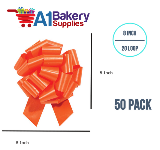 A1BakerySupplies 50 Pieces Pull Bow for Gift Wrapping Gift Bows Pull Bow With Ribbon for Wedding Gift Baskets, 8 Inch 20 Loop Tropical Orange Flora Satin Color