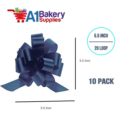 A1BakerySupplies 10 Pieces Pull Bow for Gift Wrapping Gift Bows Pull Bow With Ribbon for Wedding Gift Baskets, 5.5 Inch 20 Loop in Navy Blue Color