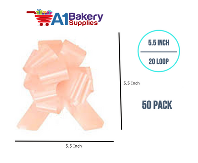 A1BakerySupplies 50 Pieces Pull Bow for Gift Wrapping Gift Bows Pull Bow With Ribbon for Wedding Gift Baskets, 5.5 Inch 20 Loop in Peach Color