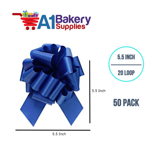 A1BakerySupplies 50 Pieces Pull Bow for Gift Wrapping Gift Bows Pull Bow With Ribbon for Wedding Gift Baskets, 5.5 Inch 20 Loop in Royal Blue Color