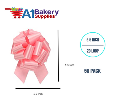 A1BakerySupplies 50 Pieces Pull Bow for Gift Wrapping Gift Bows Pull Bow With Ribbon for Wedding Gift Baskets, 5.5 Inch 20 Loop in Light Pink Color
