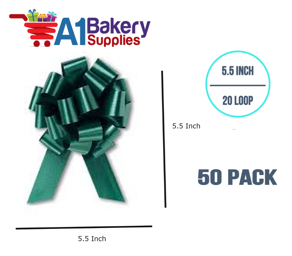 A1BakerySupplies 50 Pieces Pull Bow for Gift Wrapping Gift Bows Pull Bow With Ribbon for Wedding Gift Baskets, 5.5 Inch 20 Loop in Hunter Green Color