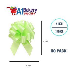 A1BakerySupplies 50 Pieces Pull Bow for Gift Wrapping Gift Bows Pull Bow With Ribbon for Wedding Gift Baskets, 4 Inch 18 Loop Celery Flora Satin Color
