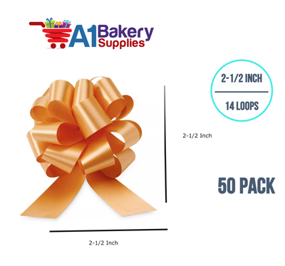 A1BakerySupplies 50 Pieces Pull Bow for Gift Wrapping Gift Bows Pull Bow With Ribbon for Wedding Gift Baskets, 2.5 Inch 14 Loop Gold Flora Satin Color