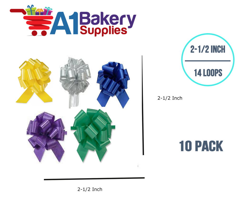A1BakerySupplie 10 Pieces Pull Bow for Gift Wrapping Gift Bows Pull Bow With Ribbon for Wedding Gift Baskets, 2.5 Inch 14 Loop Christmas Assortment Flora Satin Color