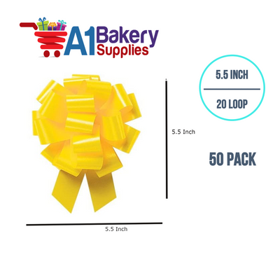 A1BakerySupplies 50 Pieces Pull Bow for Gift Wrapping Gift Bows Pull Bow With Ribbon for Wedding Gift Baskets, 5.5 Inch 20 Loop in  Yellow Color