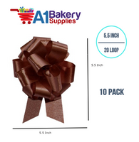 A1BakerySupplies 10 Pieces Pull Bow for Gift Wrapping Gift Bows Pull Bow With Ribbon for Wedding Gift Baskets, 5.5 Inch 20 Loop in Chocolate Color