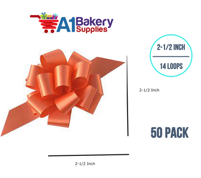 A1BakerySupplies 50 Pieces Pull Bow for Gift Wrapping Gift Bows Pull Bow With Ribbon for Wedding Gift Baskets, 2.5 Inch 14 Loop Tropical Orange Flora Satin Color