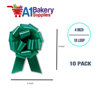 A1BakerySupplies 10 Pieces Pull Bow for Gift Wrapping Gift Bows Pull Bow With Ribbon for Wedding Gift Baskets, 4 Inch 18 Loop Emerald Green Flora Satin Color