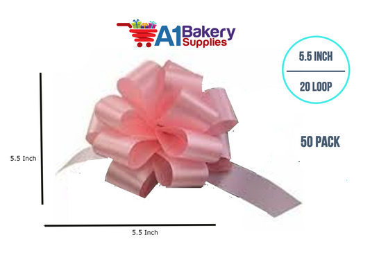 A1BakerySupplies 50 Pieces Pull Bow for Gift Wrapping Gift Bows Pull Bow With Ribbon for Wedding Gift Baskets, 5.5 Inch 20 Loop in Pink Color