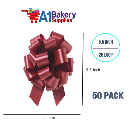 A1BakerySupplies 50 Pieces Pull Bow for Gift Wrapping Gift Bows Pull Bow With Ribbon for Wedding Gift Baskets, 5.5 Inch 20 Loop in Marsala Maroon Color