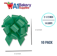 A1BakerySupplies 10 Pieces Pull Bow for Gift Wrapping Gift Bows Pull Bow With Ribbon for Wedding Gift Baskets, 2.5 Inch 14 Loop Emerald Green Flora Satin Color