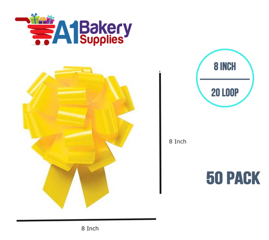 A1BakerySupplies 50 Pieces Pull Bow for Gift Wrapping Gift Bows Pull Bow With Ribbon for Wedding Gift Baskets, 8 Inch 20 Loop Yellow Daffodil Flora Satin Color