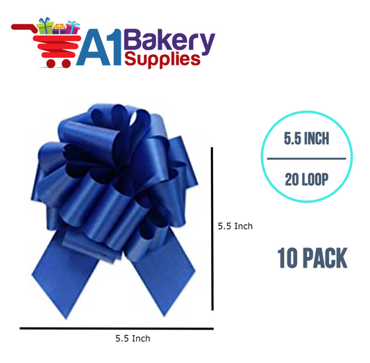 A1BakerySupplies 10 Pieces Pull Bow for Gift Wrapping Gift Bows Pull Bow With Ribbon for Wedding Gift Baskets, 5.5 Inch 20 Loop in Royal Blue Color