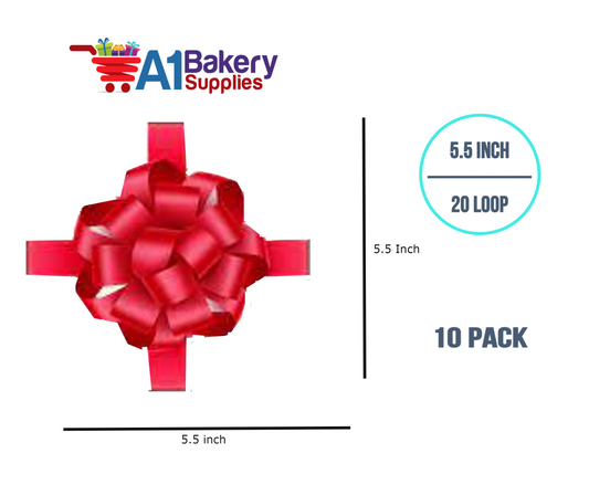 A1BakerySupplies 10 Pieces Pull Bow for Gift Wrapping Gift Bows Pull Bow With Ribbon for Wedding Gift Baskets, 5.5 Inch 20 Loop in Scarlet Red Color