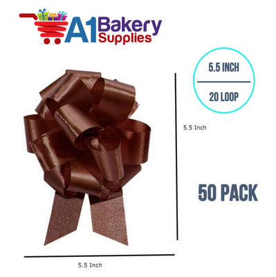 A1BakerySupplies 50 Pieces Pull Bow for Gift Wrapping Gift Bows Pull Bow With Ribbon for Wedding Gift Baskets, 5.5 Inch 20 Loop in Chocolate Color