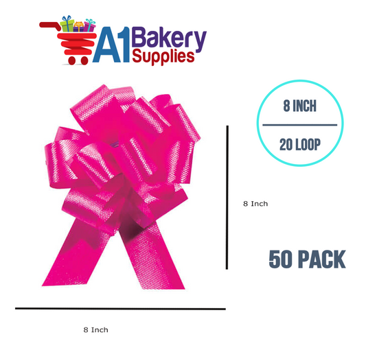 A1BakerySupplies 50 Pieces Pull Bow for Gift Wrapping Gift Bows Pull Bow With Ribbon for Wedding Gift Baskets, 8 Inch 20 Loop Pink Beauty Flora Satin Color