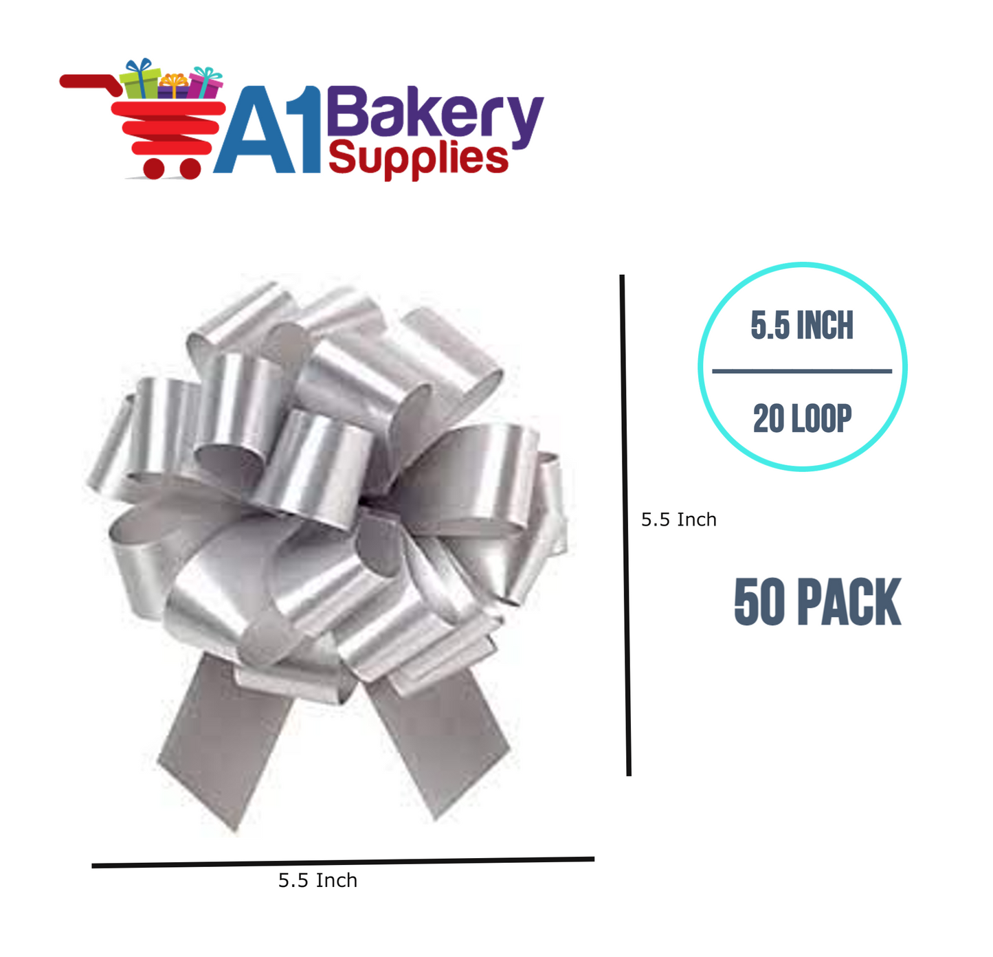 A1BakerySupplies 50 Pieces Pull Bow for Gift Wrapping Gift Bows Pull Bow With Ribbon for Wedding Gift Baskets, 5.5 Inch 20 Loop in Mixed Color