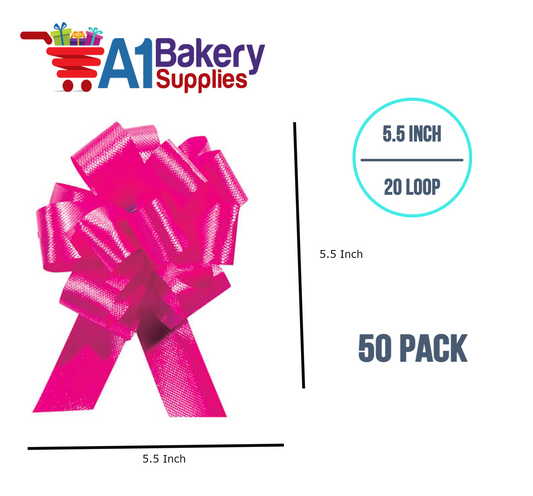 A1BakerySupplies 50 Pieces Pull Bow for Gift Wrapping Gift Bows Pull Bow With Ribbon for Wedding Gift Baskets, 5.5 Inch 20 Loop in Pink Beauty Color